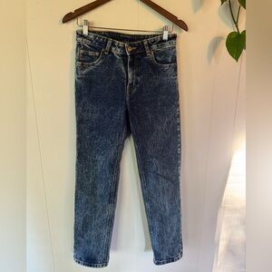 Blue Straight Leg Jeans with Vintage Wash